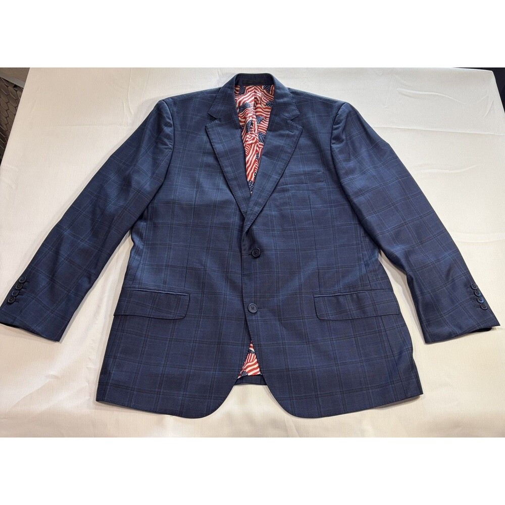J Hilburn Mens Blazer Sport Coat Two Button Casual Jacket 100% Wool Sz 44R Navy